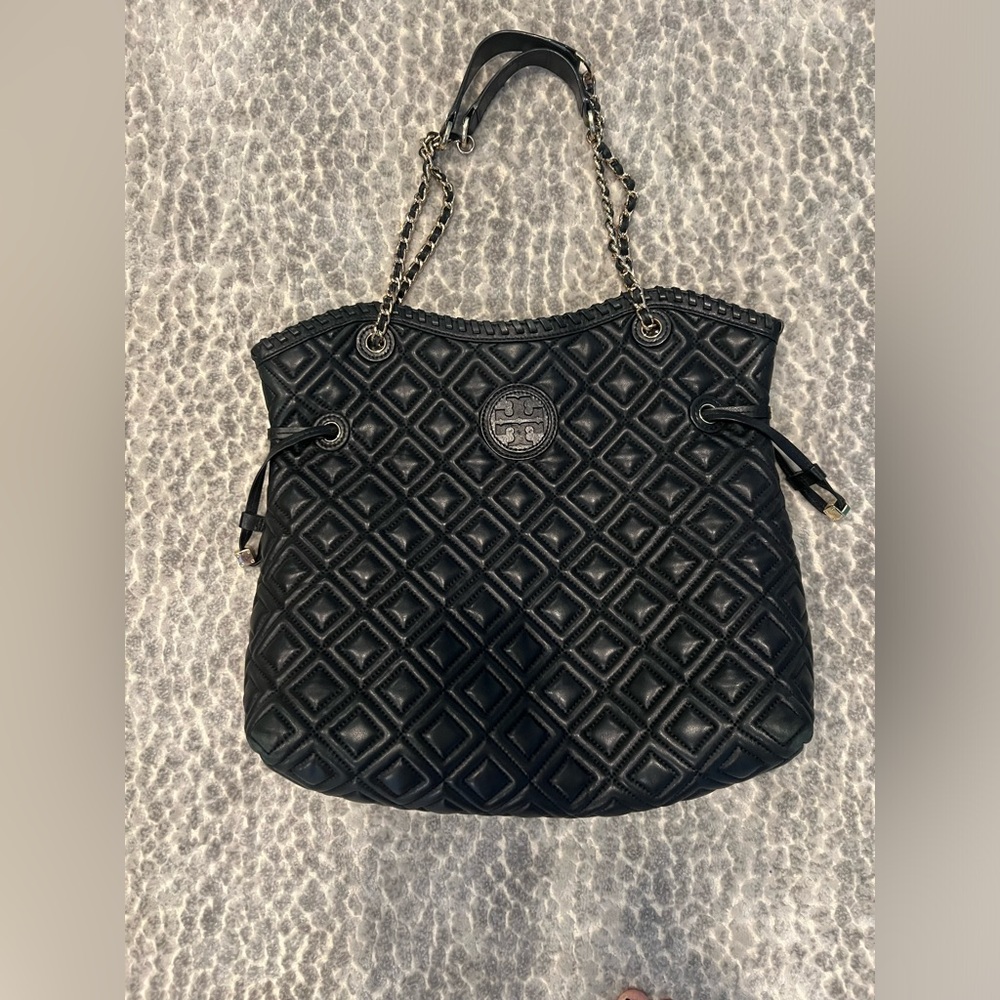 Tory Burch Black leather woven handbag